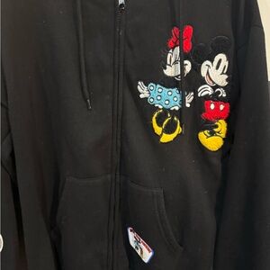 Disney Kids Black zip up hooded jacket with Mickey and Minnie patch Design